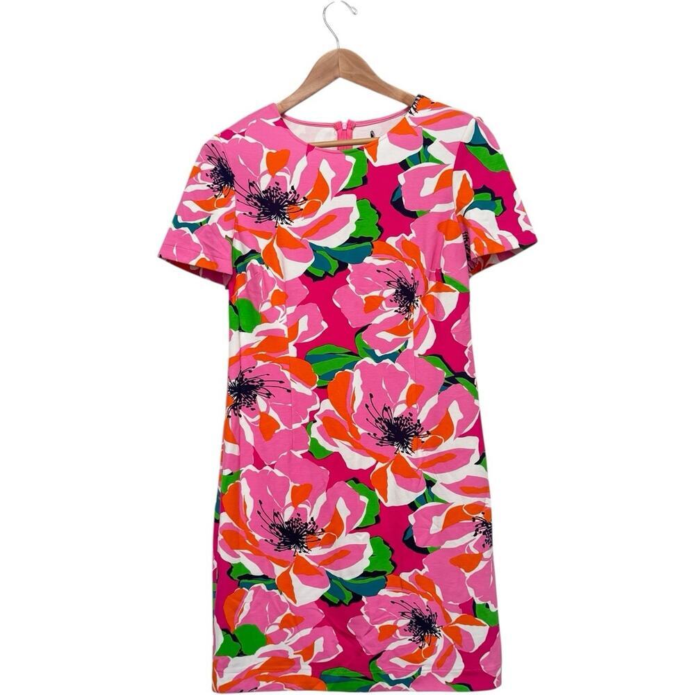 Trina Turk Zap Botanical Dress Women's Small Pink Orange Green Floral Shift READ